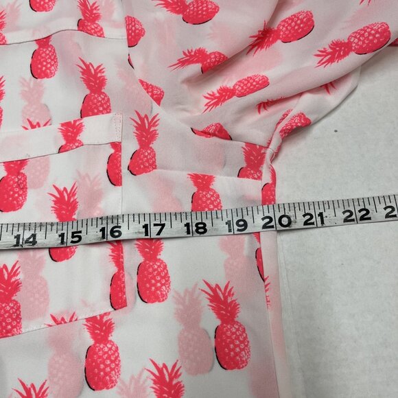 Express The Portofino Shirt Womens M White Chiffon Neon Pink Pineapple Print - Picture 6 of 6